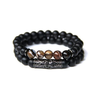 Men's 2 pc Onyx with Botswana Agate/ Tiger Eye/ Hematite GROUNDING Bracelet Set